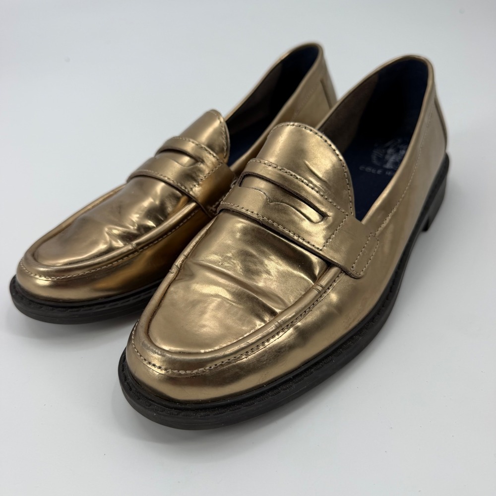 Cole Haan Pinch Classic gold Metallic Penny Loafers size 9 Leather W00678